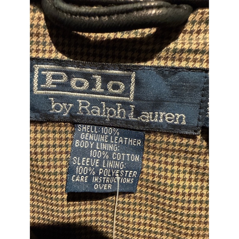 Polo Ralph Lauren Black Leather Bomber Jacket Waffle Knit Lined Mens XL 26x29 - Picture 3 of 3